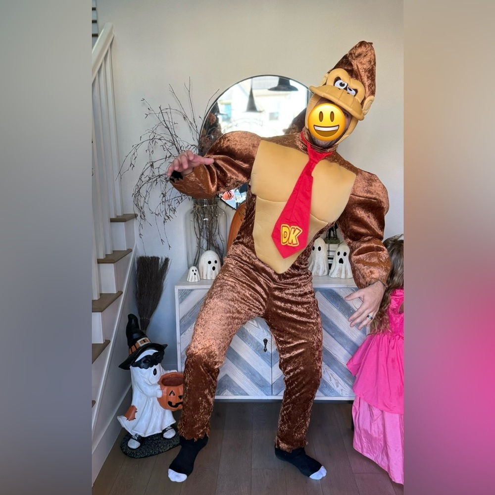 Men's Brown Gorilla Costume with Red Tie